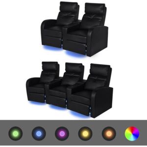 VidaXL Dvodijelni set LED Fotelje 2+3 sjedala Umjetne koža Crna