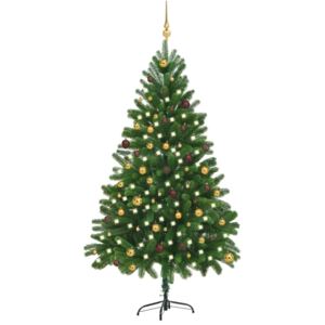 VidaXL Umjetno božićno drvce s LED svjetlima i kuglicama 210 cm zeleno