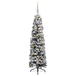 VidaXL Usko božićno drvce s LED svjetlima i kuglicama zeleno 240 cm