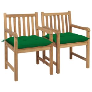 VidaXL Vrtne stolice sa zelenim jastucima 2 kom od masivne tikovine