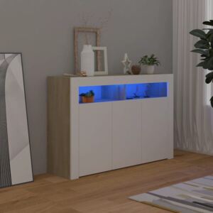 VidaXL Komoda s LED svjetlima bijela i boja hrasta 115,5 x 30 x 75 cm