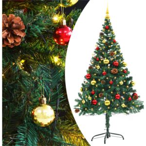 VidaXL Umjetno božićno drvce s kuglicama i LED svjetlima zeleno 150cm