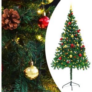 VidaXL Umjetno božićno drvce s kuglicama i LED svjetlima zeleno 180 cm
