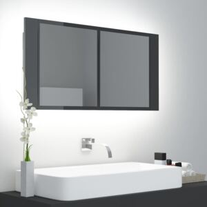VidaXL LED kupaonski ormarić s ogledalom visoki sjaj sivi 90x12x45 cm