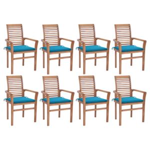 VidaXL Blagovaonske stolice s plavim jastucima 8 kom masivna tikovina