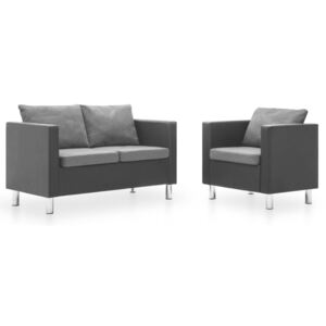 VidaXL 2-dijelni set sofa od umjetne kože crni i svjetlosivi