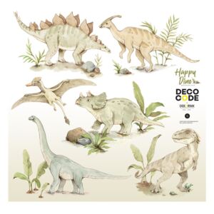 Set dječjih zidnih samoljepljivih naljepnica s motivom dinosaura Dekornik Happy Dino, 100 x 100 cm