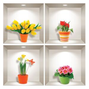 Set od 4 zidne 3D samoljepljive naljepnice Ambiance Prairie Flowers