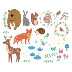 Set zidnih dječjih samoljepljivih naljepnica Ambiance Scandinavian Animals of The Forest