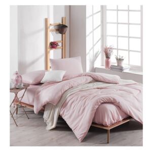 Set ružičaste posteljine s plahtom za bračni krevet Meruna, 200 x 220 cm