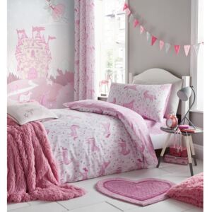 Ružičasta dječja posteljina s motivom jednoroga Catherine Lansfield, 135 x 200 cm