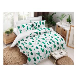 Pamučna posteljina s plahtom Kaktus Green, 200 x 220 cm