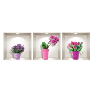 Set od 3 zidne 3D samoljepljive naljepnice Ambiance Tulips, Orchids and Lilacs