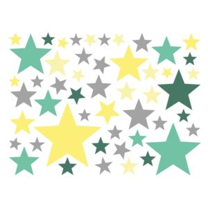 Set od 50 zidnih samoljepljivih naljepnica Ambiance Stars Green and Yellow