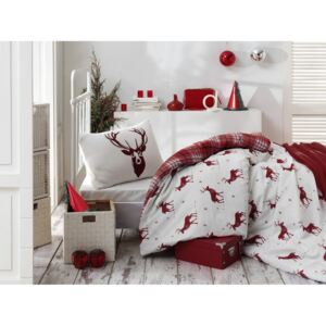 Pamučna posteljina s plahtom Eponj Home Geyik Claret Red, 160 x 220 cm
