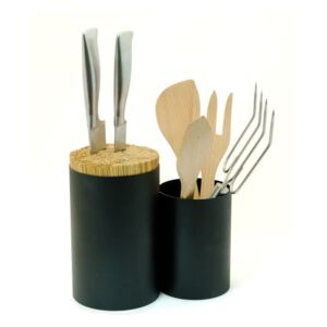 Crni držač noževa i kuhinjskog pribora od bambusa Wireworks Knife&Spoonn
