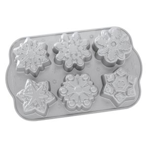 Forma za 6 mini kuglofa u srebrnoj boji Nordic Ware Snowflakes, 700 ml