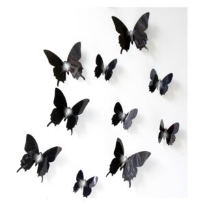 Set od 12 crni samoljepljivih 3D naljepnic Ambiance Wall Butterflies