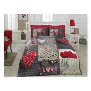Pamučna posteljina s plahtom za bračni krevet Nina Der, 200 x 220 cm