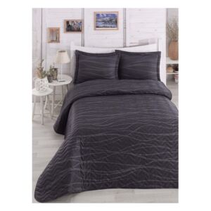 Crni lagani prošiveni prekrivač za bračni krevet s jastučnicama Verda Gray, 200 x 220 cm