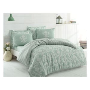 Pamučna posteljina s plahtom za bračni krevet i dvije jastučnice Water Fall, 200 x 220 cm