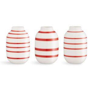 Set od 3 bijelo-crvene prugaste porculanske vaze Kähler Design Omaggio
