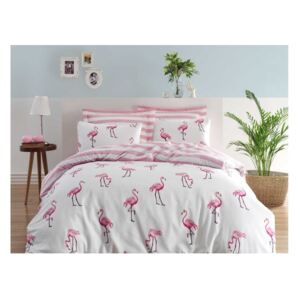 Pamučna posteljina s plahtom za bračni krevet Permento Rasha, 200 x 220 cm