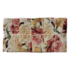 Set od 4 platnene salvete s lanom Linen Couture Roses, 43 x 43 cm