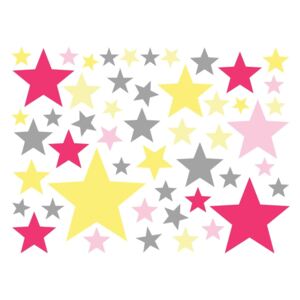 Set od 50 zidnih samoljepljivih naljepnica Ambiance Stars Pink and Yellow