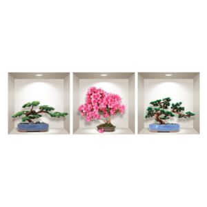 Set od 3 zidne 3D samoljepljive naljepnice Ambiance Natural and Colorful Bonsai