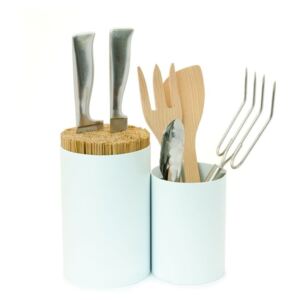 Bijeli držač noževa i kuhinjskog pribora od bambusa Wireworks Knife&Spoon