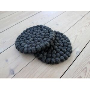 Antracit podmetač od vunenih pompona Wooldot Ball Coaster, ⌀ 20 cm