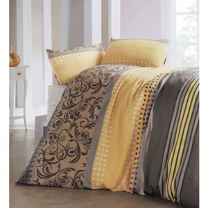 Posteljina s plahtom od mješavine pamuka za bračni krevet Miranda Honey, 200 x 220 cm