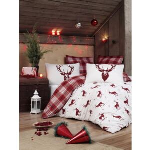 Pamučna posteljina s plahtom Eponj Home Geyik Claret Red, 200 x 220 cm