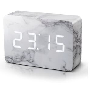 Sivi budilnik u mramornom dekoru s bijelim LED zaslonom Gingko Brick Click Clock