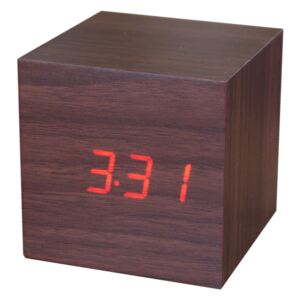 Tamnosmeđi budilnik s crvenim LED zaslonom Gingko Cube Click Clock