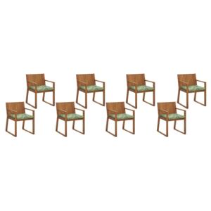 Zondo Set 8 kom. vrtnih stolica SASAN (svijetlo smeđa) (sa zelenim jastucima)