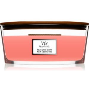 Woodwick Melon & Pink Quarz mirisna svijeća s drvenim fitiljem (hearthwick) 453,6 g