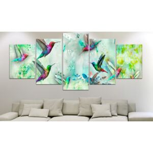 Slika - Colourful Hummingbirds (5 Parts) Wide Green