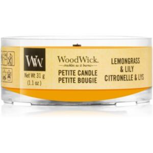 Woodwick Lemongrass & Lily mala mirisna svijeća bez staklene posude s drvenim fitiljem 31 g