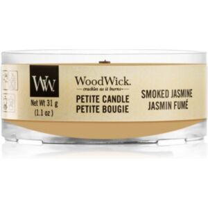 Woodwick Smoked Jasmine mala mirisna svijeća bez staklene posude s drvenim fitiljem 31 g