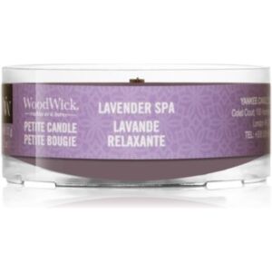 Woodwick Lavender Spa mala mirisna svijeća bez staklene posude s drvenim fitiljem 31 g