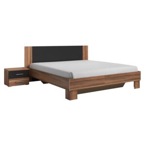 Bračni krevet 160 cm Verwood Tip 51 (orah + crna) (s noćnim stolićima)