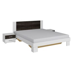 Bračni krevet 160 cm Verwood Tip 51 (bijela + orah) (s noćnim stolićima)
