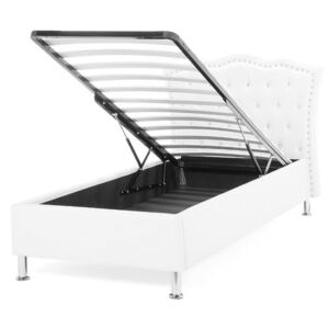 Jednostruki krevet 90 cm MATH (s podnicom i prostorom za odlaganje) (bijela)